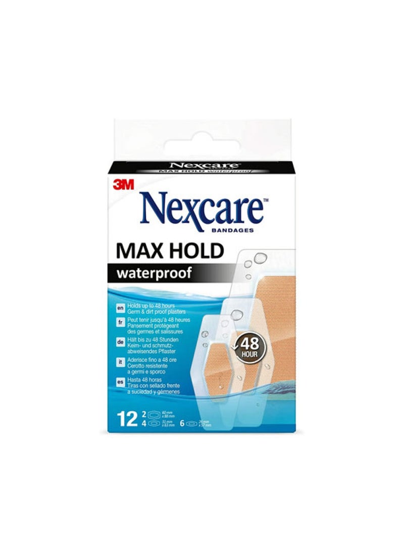 Max Hold Waterproof Bandages – Assorted Size – 12 Bandages Pack x2