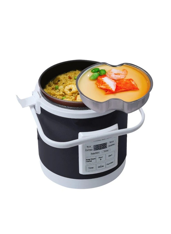 12V 24V Mini Car Rice Cooker 1.6L car trucks electric soup porridge cooking machine food steamer warmer fast heating lunch box(Black)