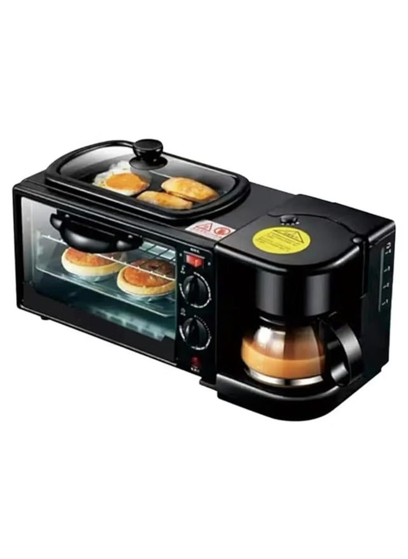 3 in-1 Multifunctional Breakfast Maker: 1250W with Drip Coffee Machine, Oven, and Top Tray for Frying and Warming