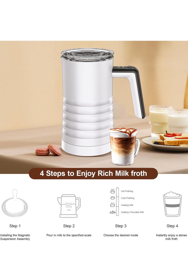 Electric Milk Frother and Steamer 4 in 1 Automatic Milk Warmer 400W Non-Stick Interior 580ml Hot/Cold Stainless Steel Milk Foam Maker for Coffee/Hot Chocolate Milk/Latte/Cappuccinos-White