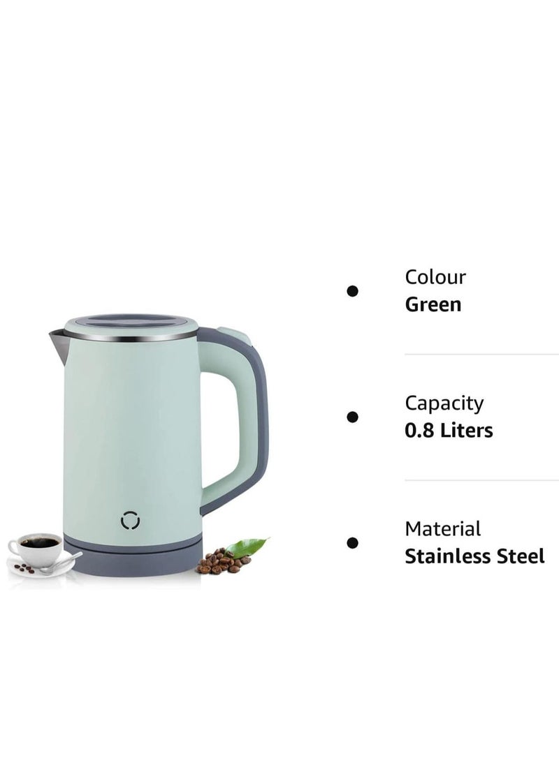 Travel Kettle Lightweight Small,800ml Kettles Electric Stainless Steel Electric Kettles Fast Boil Quiet Electric Kettles for Business Trip, Travel (Green)