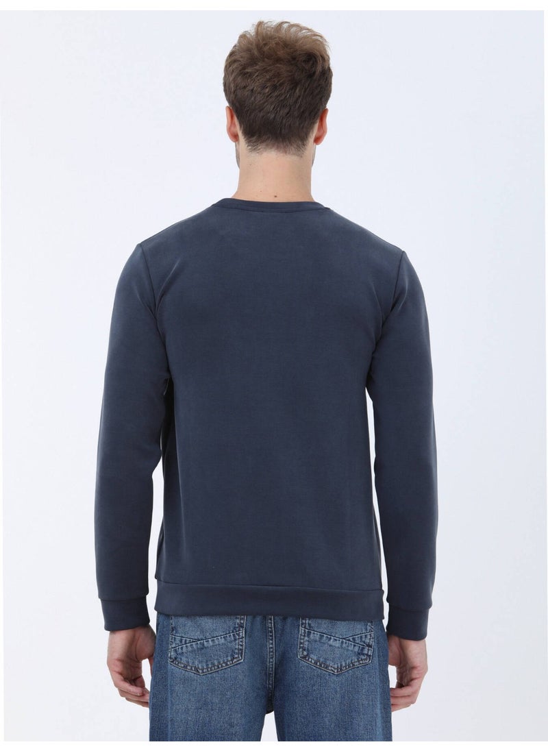 Navy Blue Crew Neck Printed Sweatshirt