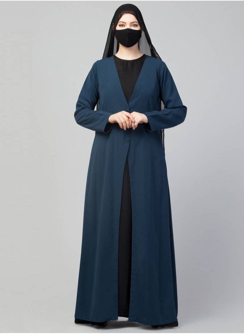 Round Neck Blue and Black Color Closed Abaya