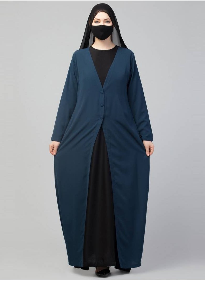 Round Neck Blue and Black Color Closed Abaya