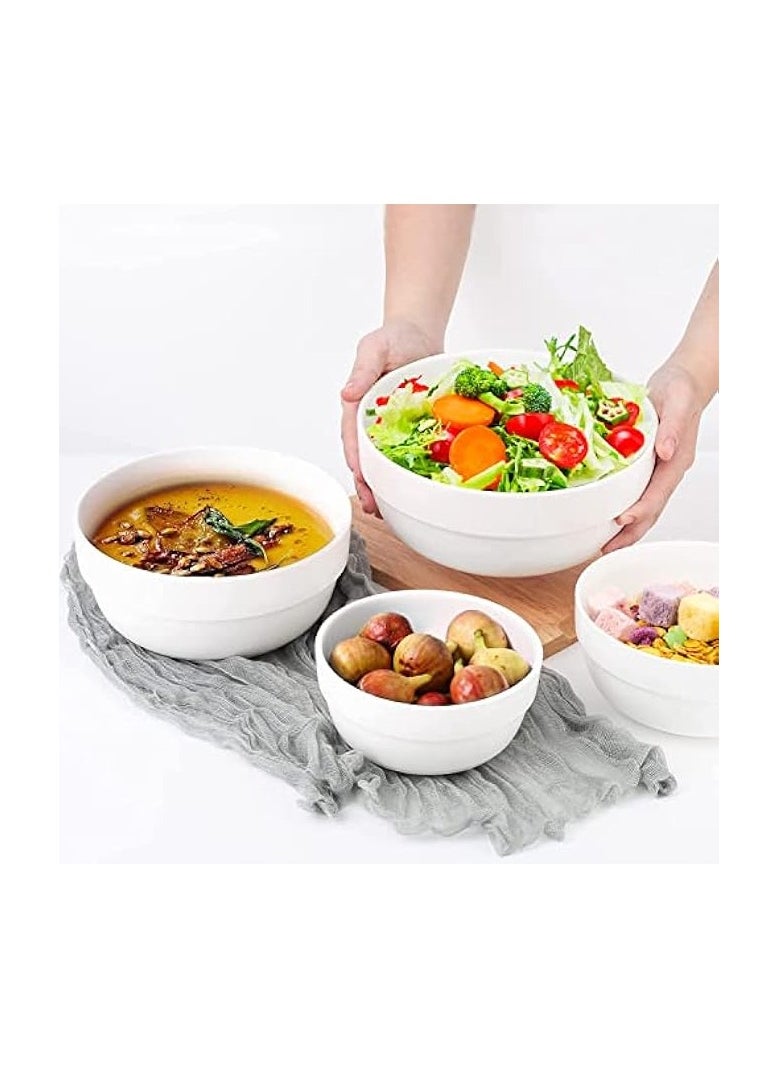 Serving Bowls, 1890/1240/650/355ml Nesting Bowls, White Ceramic Bowl Sets, Versatile Bowls for Kitchen, Scratch Resistant, Thick-edge Non-slip Design