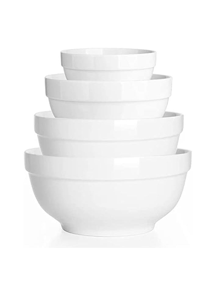 Serving Bowls, 1890/1240/650/355ml Nesting Bowls, White Ceramic Bowl Sets, Versatile Bowls for Kitchen, Scratch Resistant, Thick-edge Non-slip Design