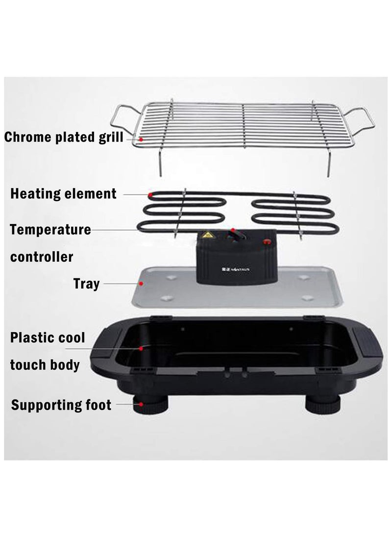 BBQ Electric Grill, 1500W Household Smokeless Nonstick Barbecue Machine with Detachable Wire Rack & Oil Drip Tray