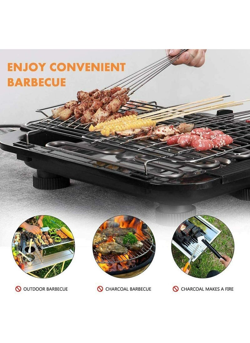 BBQ Electric Grill, 1500W Household Smokeless Nonstick Barbecue Machine with Detachable Wire Rack & Oil Drip Tray