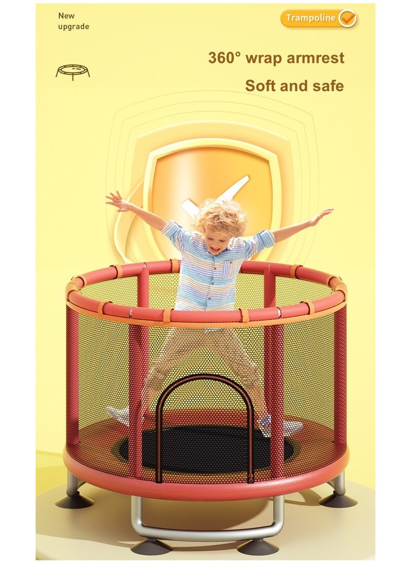 Trampoline, Indoor and Outdoor Trampoline with Fence Net, Children's Trampoline with Rings, Hammock, Sandbags (1.5m, Red)