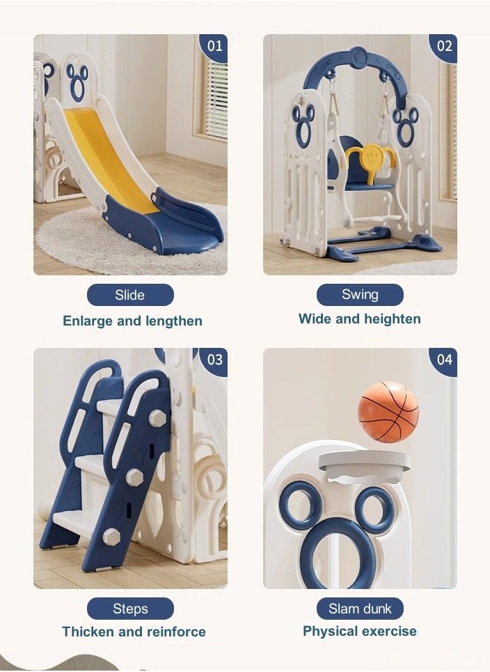 Upgraded children's indoor slide, infant indoor and outdoor climbing toy set, children's slide with basketball stand, swing and induction music player, toddler outdoor playground