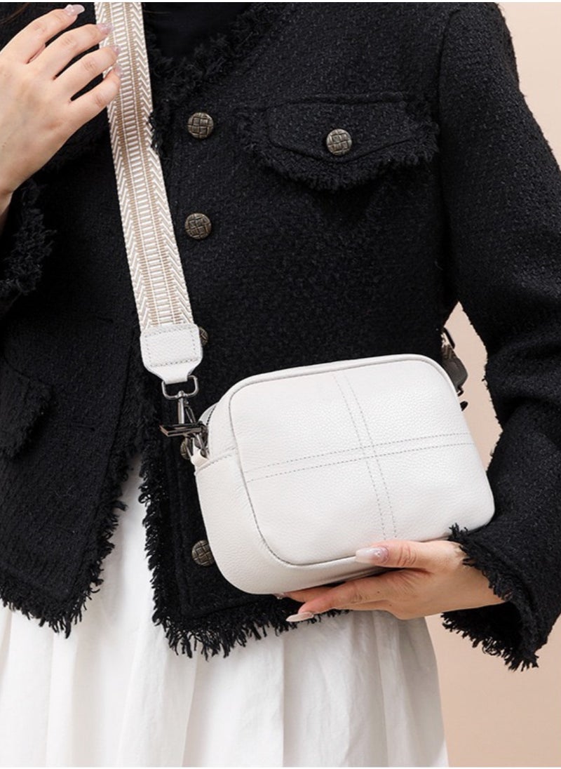 Minimalist Elegance White Top-Grain Leather Shoulder Crossbody Small Bag