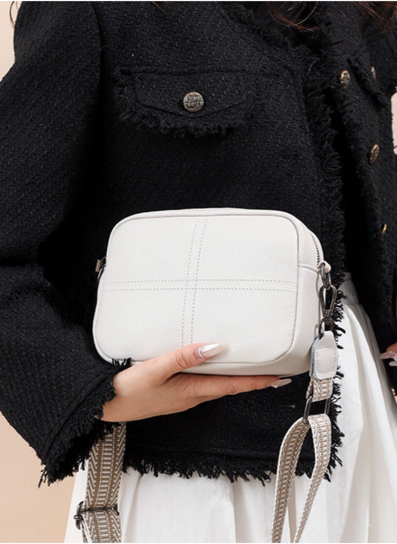 Minimalist Elegance White Top-Grain Leather Shoulder Crossbody Small Bag