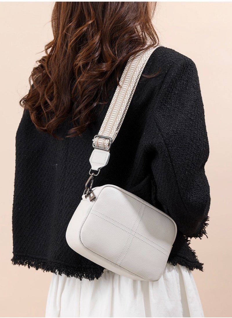 Minimalist Elegance White Top-Grain Leather Shoulder Crossbody Small Bag