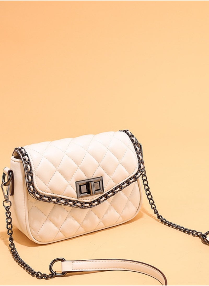 Beige Quilted Chain Crossbody Shoulder Bag,Small Bag