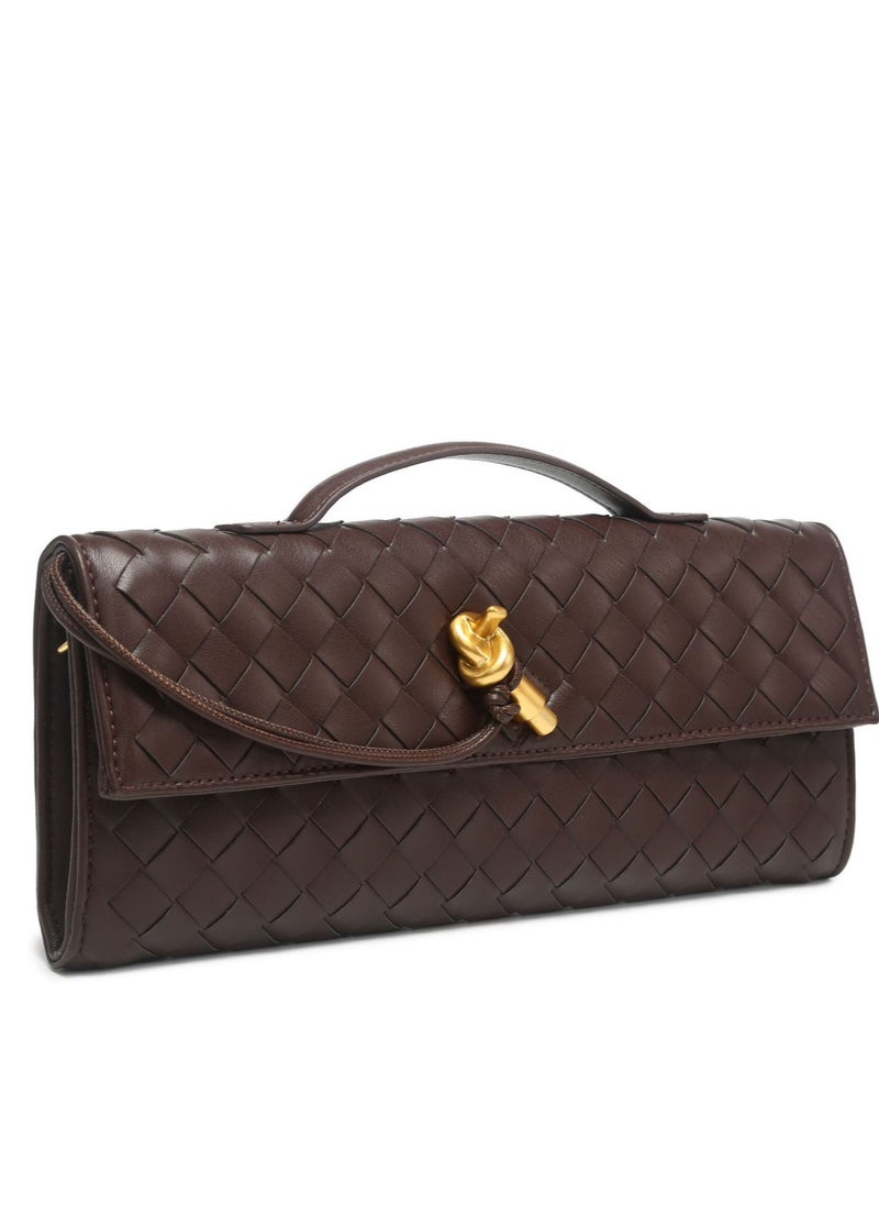 Luxury Charm Brown Woven Lock Clutch Crossbody Small Bag, Versatile Handheld or Crossbody,Megadeals-ae