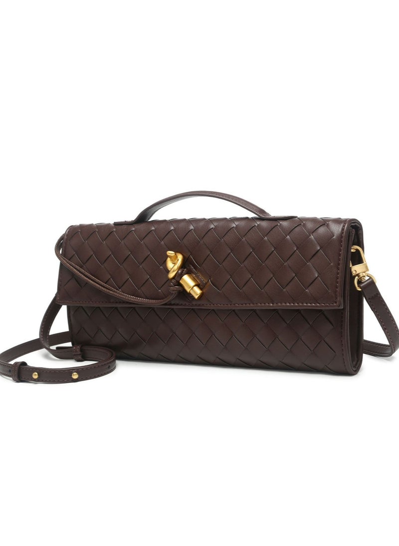 Luxury Charm Brown Woven Lock Clutch Crossbody Small Bag, Versatile Handheld or Crossbody,Megadeals-ae