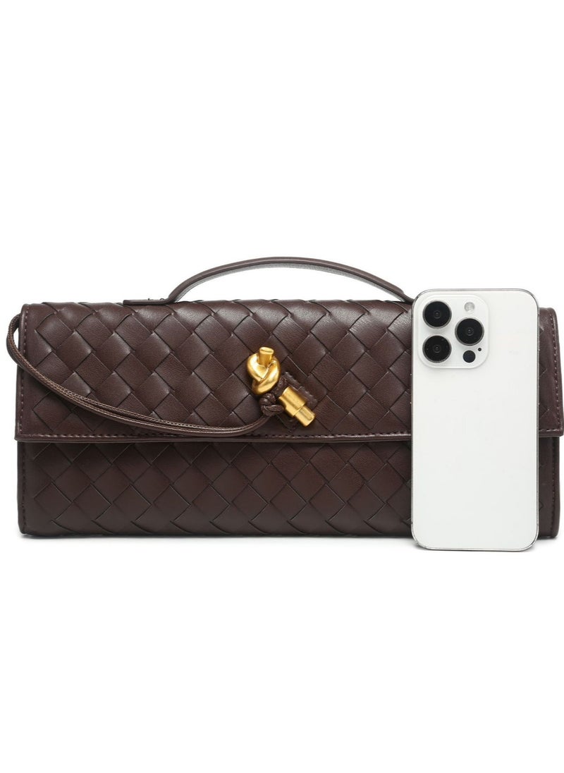 Luxury Charm Brown Woven Lock Clutch Crossbody Small Bag, Versatile Handheld or Crossbody,Megadeals-ae