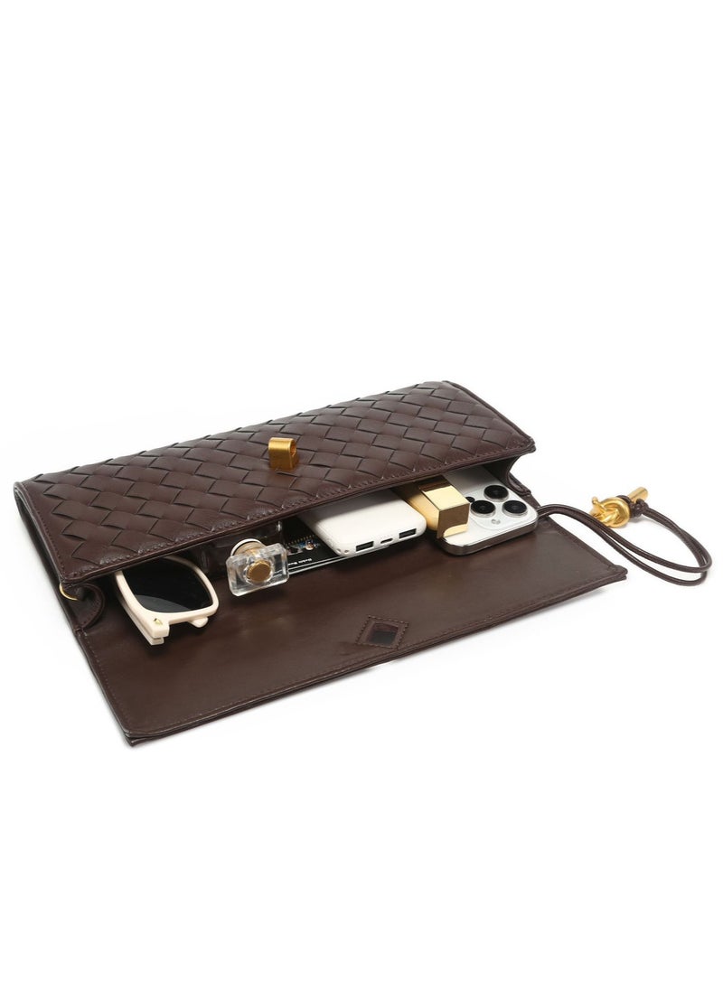 Luxury Charm Brown Woven Lock Clutch Crossbody Small Bag, Versatile Handheld or Crossbody,Megadeals-ae