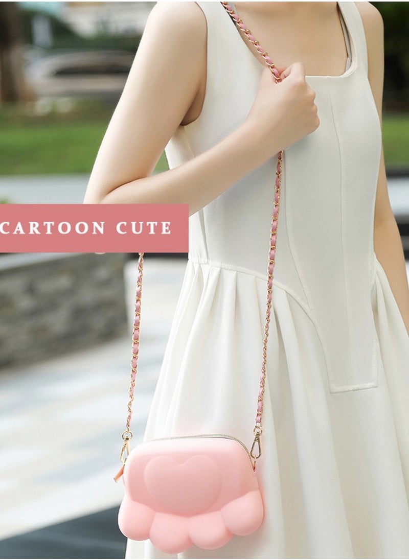 Cute and Stylish Pink Silicone Cat Paw Small Bag,Waterproof Crossbody Pearl Handbag