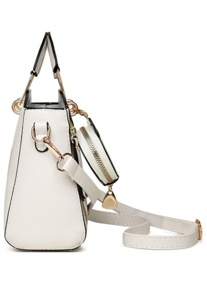 Large Capacity White Crossbody Small Bag with Cat Charm,Versatile Handheld or Crossbody