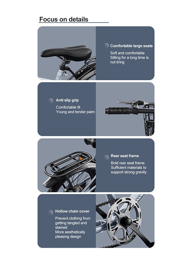 20 Inches Children's And Youth Bicycle High Carbon Steel Road Bicycle Kids Bike Suitable For Height 125-160cm Girls And Boys With Basket Adjustable Seat Rear Thickened Seat Frame Wear-Resistant Tires Front And Rear Sensitive Brakes Safe And Stable 20 Inches