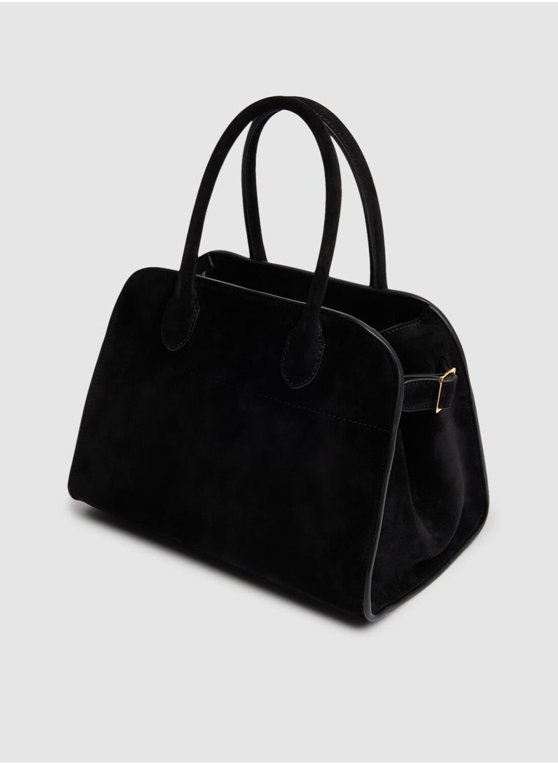 The Row Margaux 10 Top-Handle Bag in Suede Leather