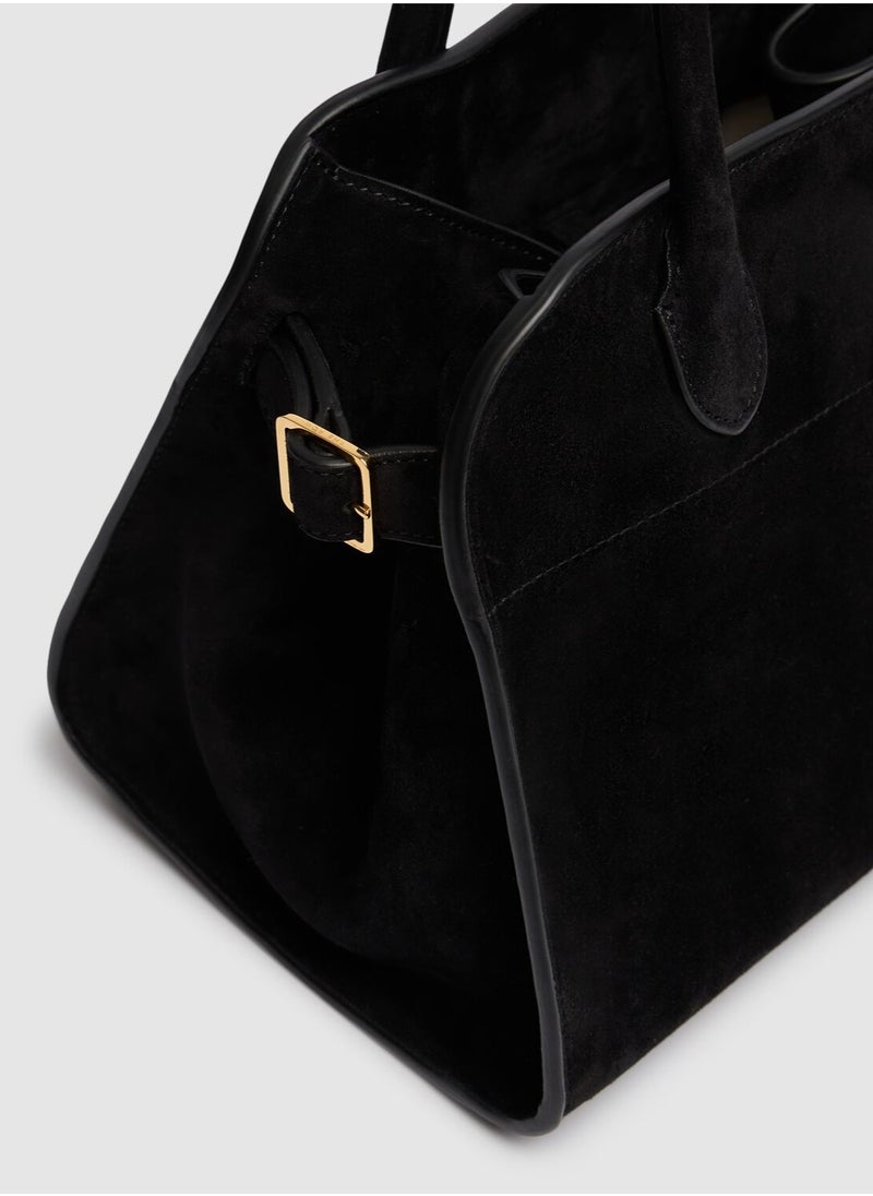 The Row Margaux 10 Top-Handle Bag in Suede Leather