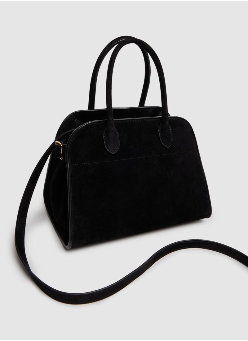 The Row Margaux 10 Top-Handle Bag in Suede Leather