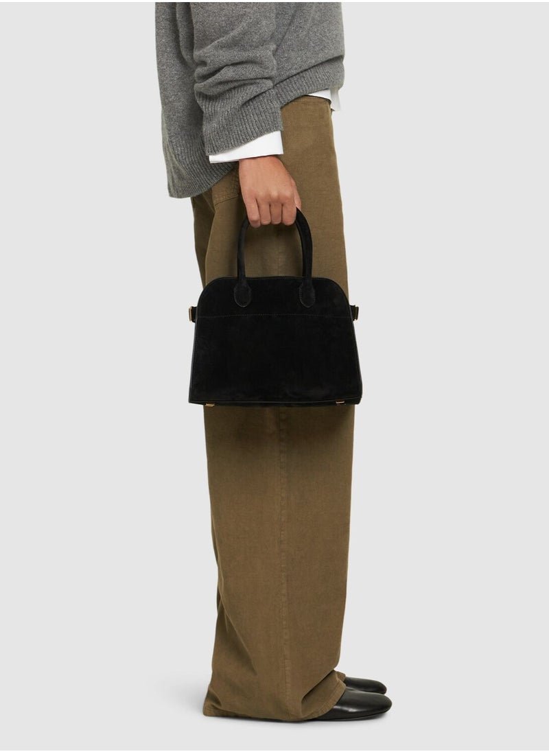 The Row Margaux 10 Top-Handle Bag in Suede Leather