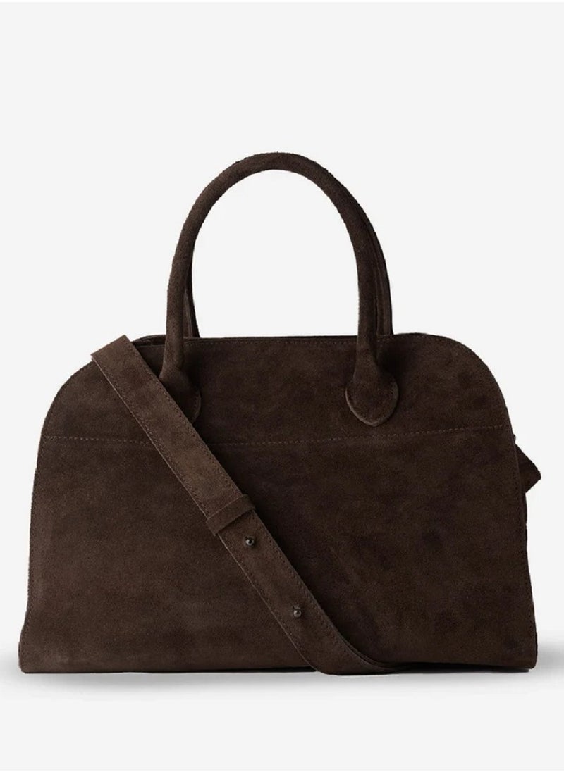 The Row Margaux 10 Top-Handle Bag in Suede Leather