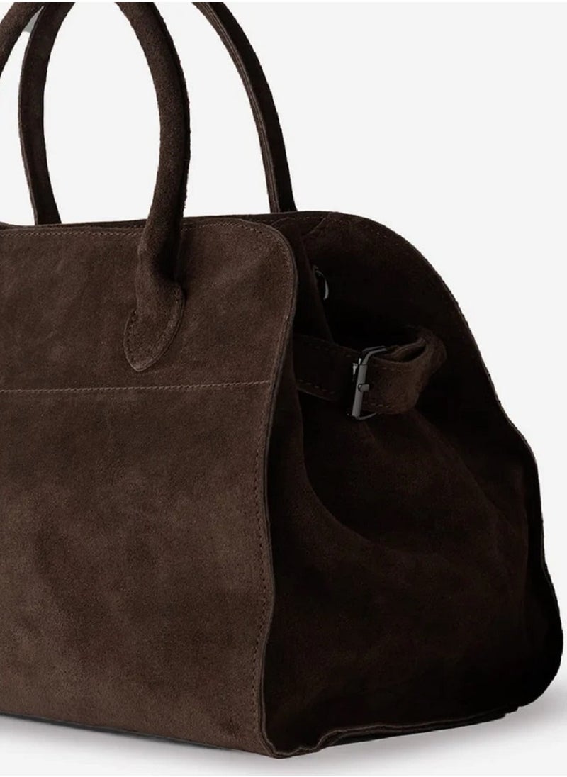 The Row Margaux 10 Top-Handle Bag in Suede Leather