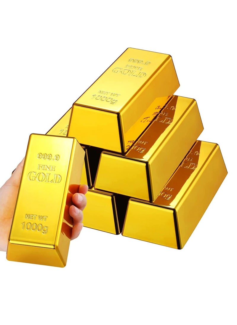 3 Pieces Simulation Plastic Electroplating Hollow Gold Bricks Gold Bars Props Ornaments Gold Bricks Decorations for Stage Decoration Costume Party Supplies, Bank Pretend Game