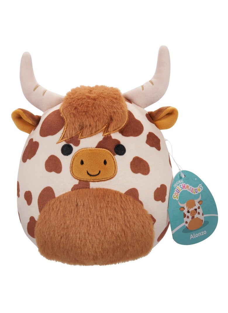 Squishmallows Little Plush 7.5 inch Alonzo Brown and White Highland Cow Officially Licensed Kellytoy Plush Toy Colorful Soft Gift for Kids Girls & Boys Washable Squishy Stuff Toy Multicolor All Age