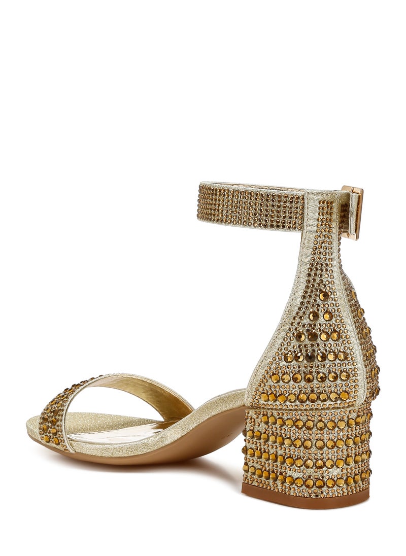 Rhinestones Embellished Block Sandals in Gold