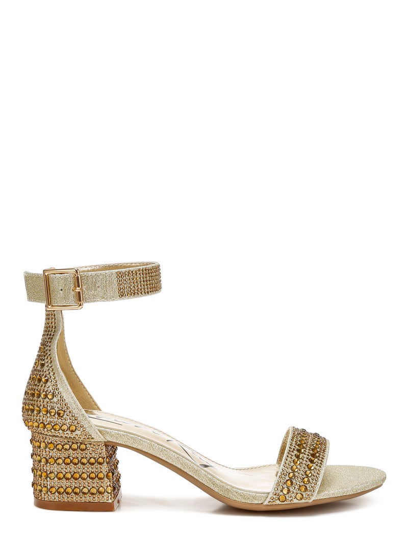 Rhinestones Embellished Block Sandals in Gold