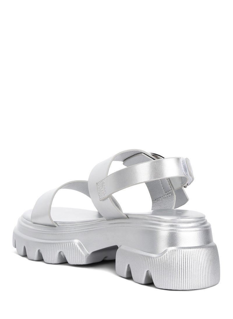 Metallic Chunky Sandals in Silver