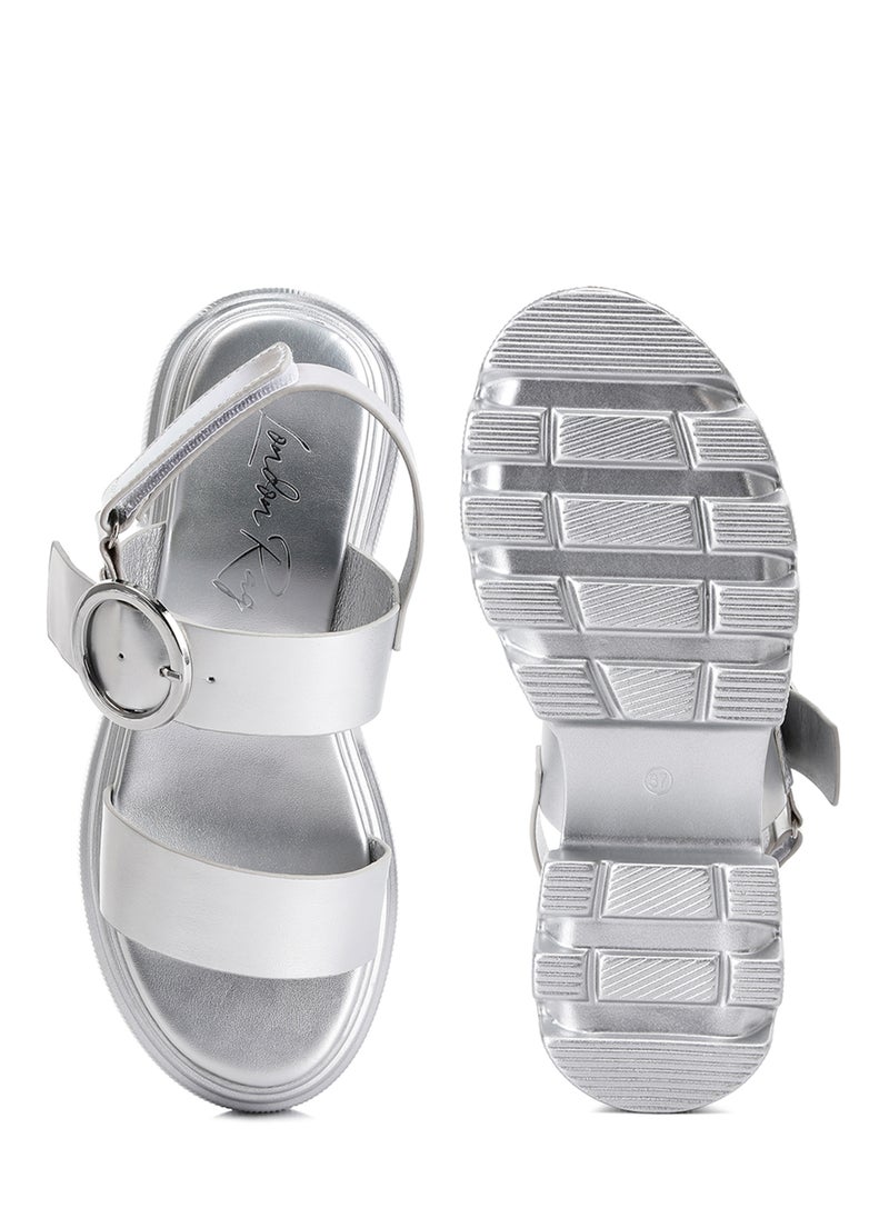 Metallic Chunky Sandals in Silver