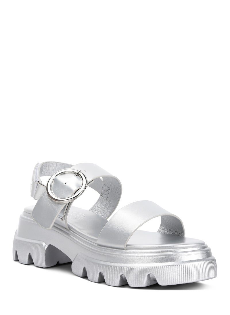 Metallic Chunky Sandals in Silver