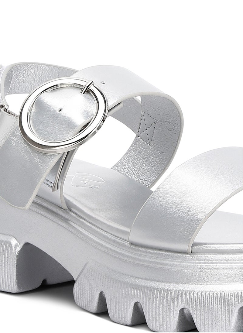 Metallic Chunky Sandals in Silver