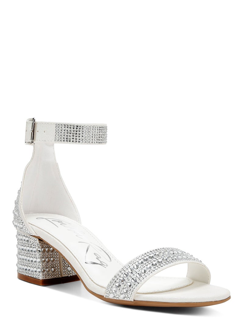 Rhinestones Embellished Block Sandals in White