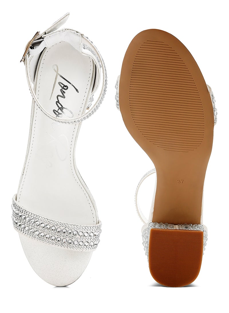 Rhinestones Embellished Block Sandals in White