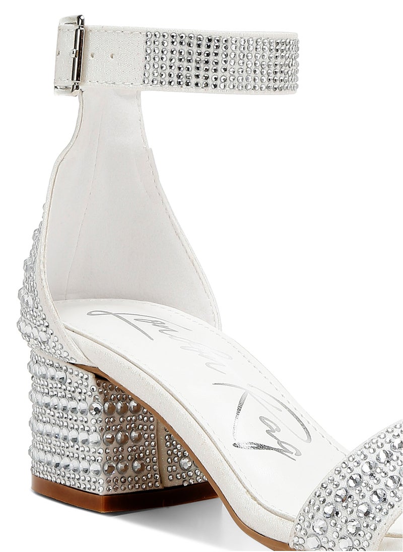 Rhinestones Embellished Block Sandals in White