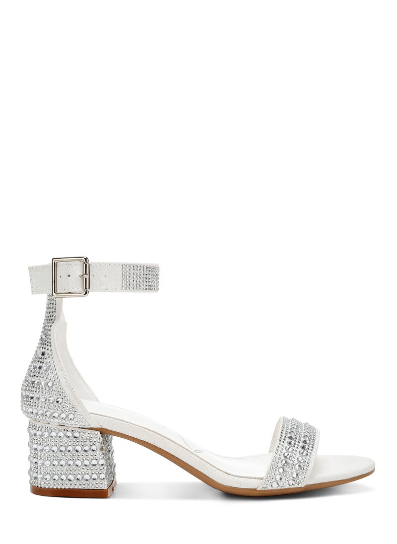 Rhinestones Embellished Block Sandals in White