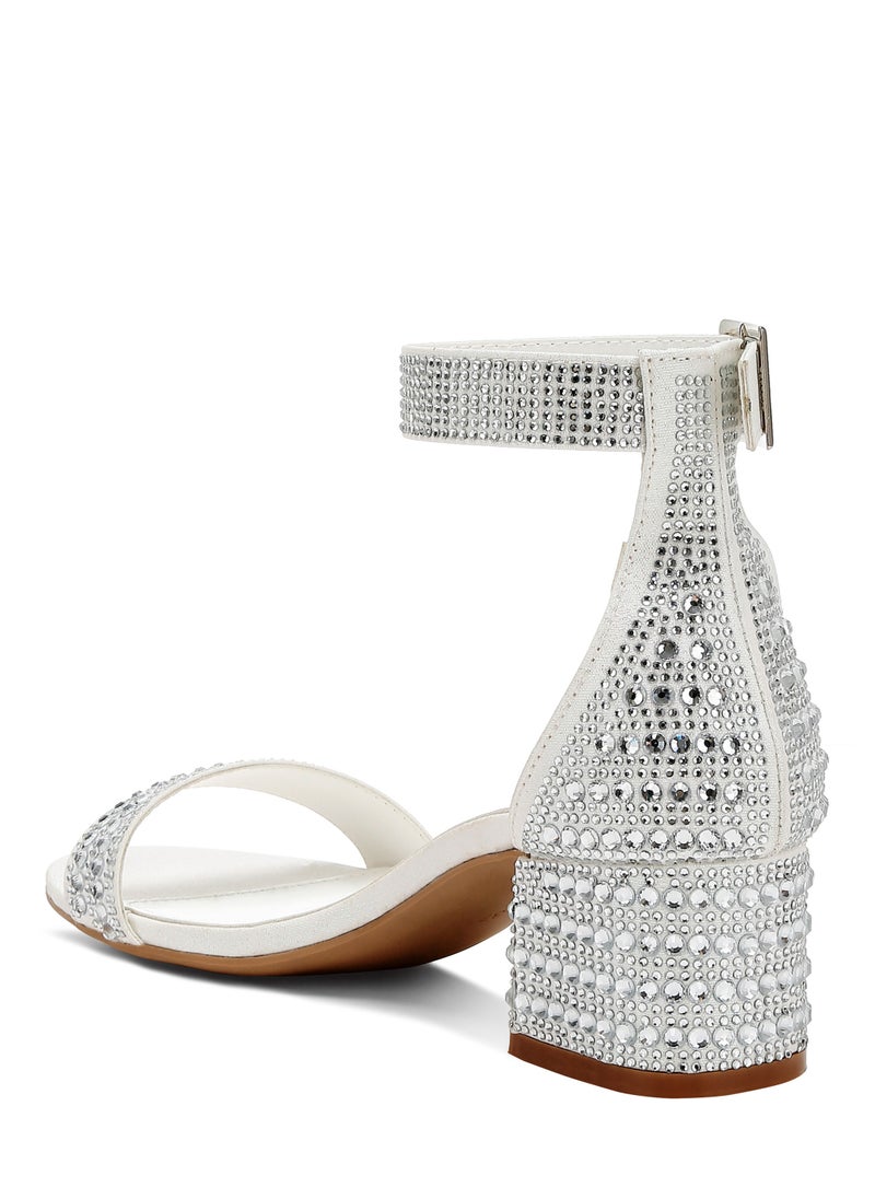 Rhinestones Embellished Block Sandals in White