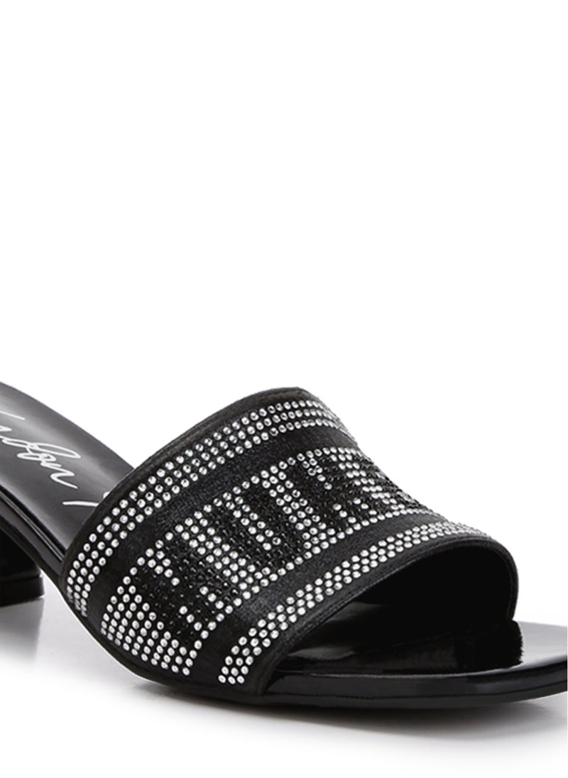 Rhinestone Embellished Paris Sandals in Black