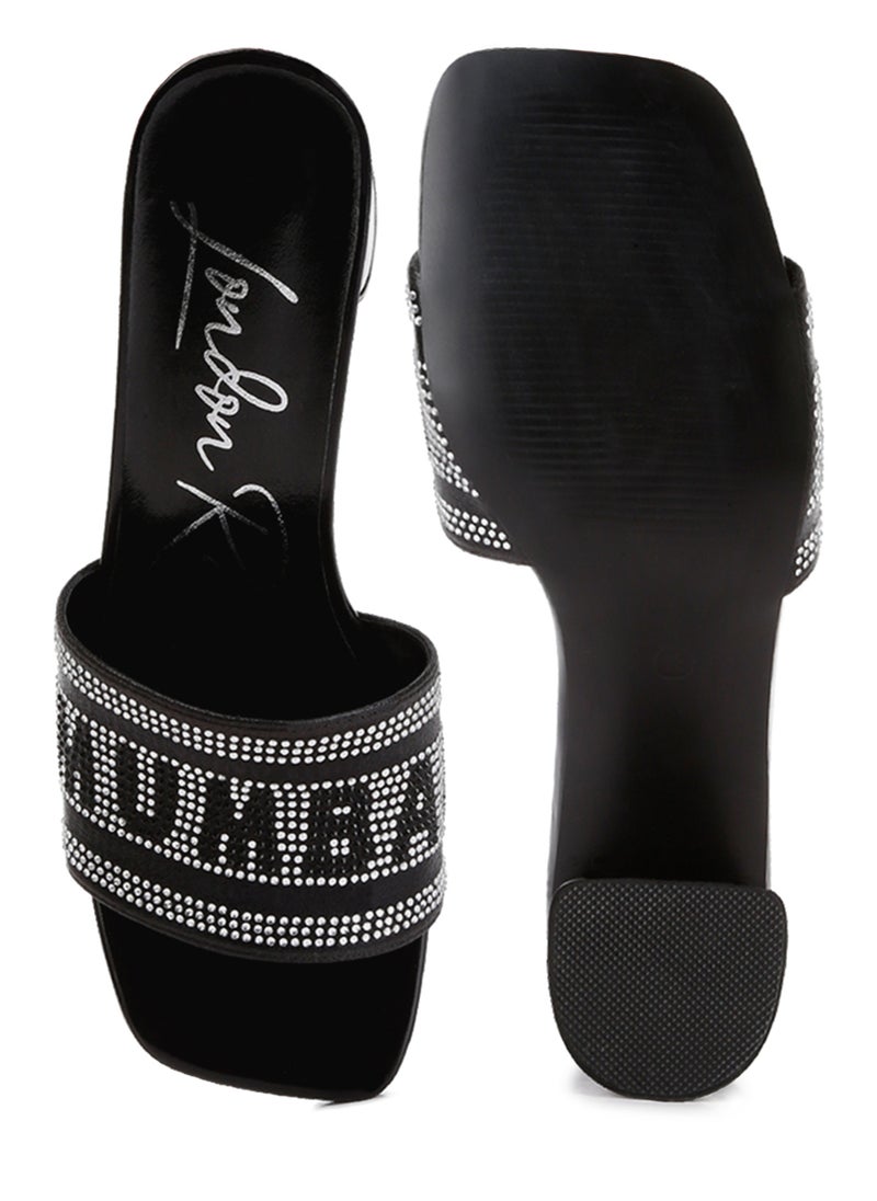 Rhinestone Embellished Paris Sandals in Black