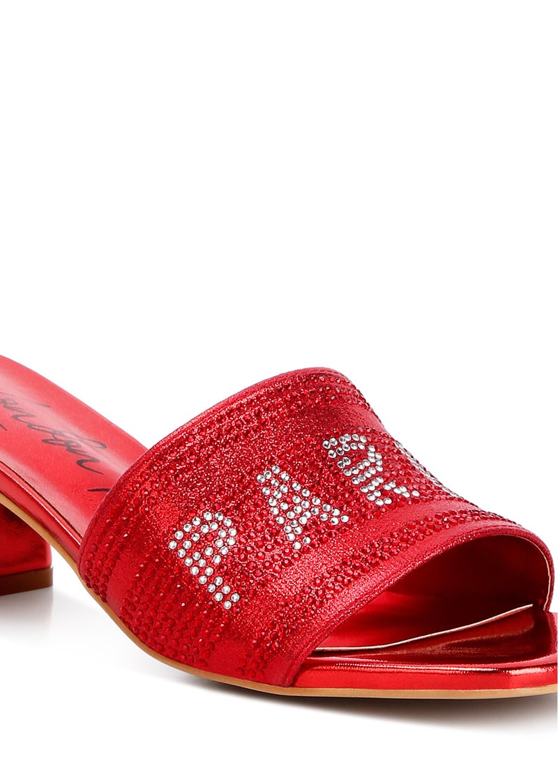 Rhinestone Embellished Paris Sandals in Red