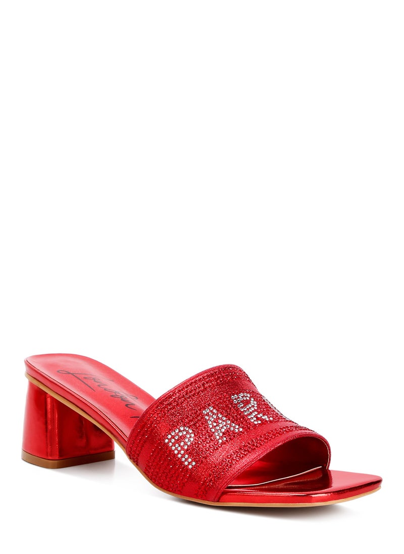 Rhinestone Embellished Paris Sandals in Red