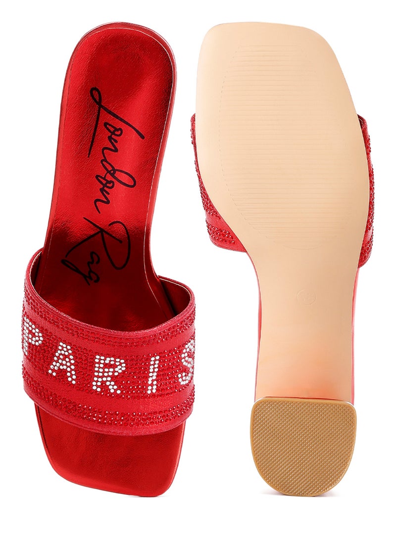 Rhinestone Embellished Paris Sandals in Red