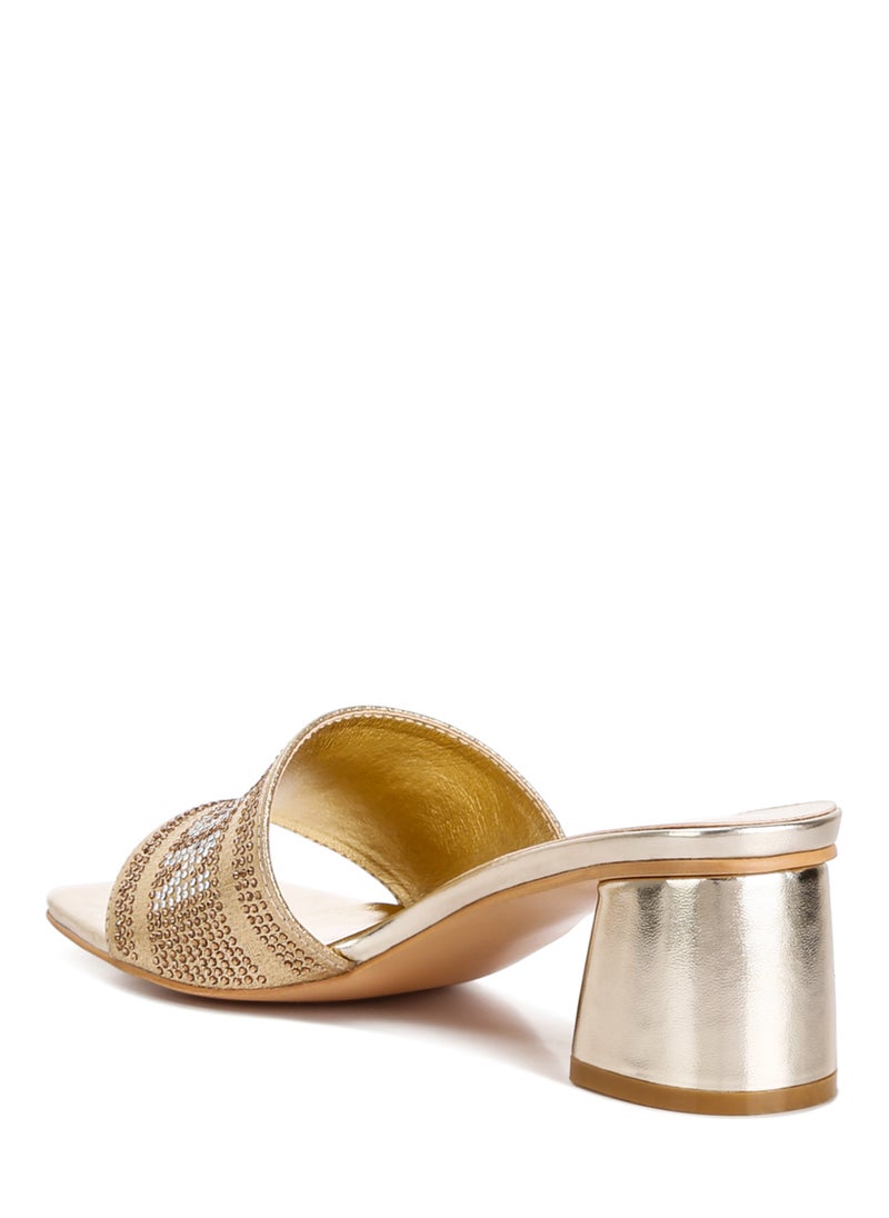 Rhinestone Embellished London Sandals in Gold